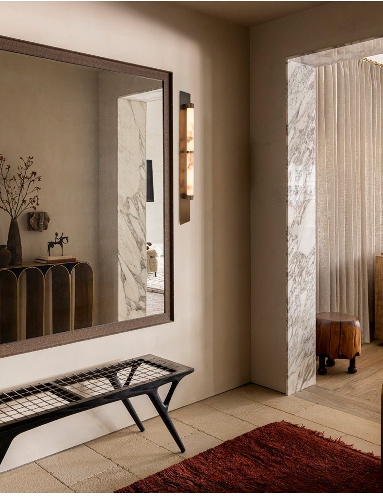 Columnar Alabaster Wall Light, Hardwired Wall Sconce, detail 10
