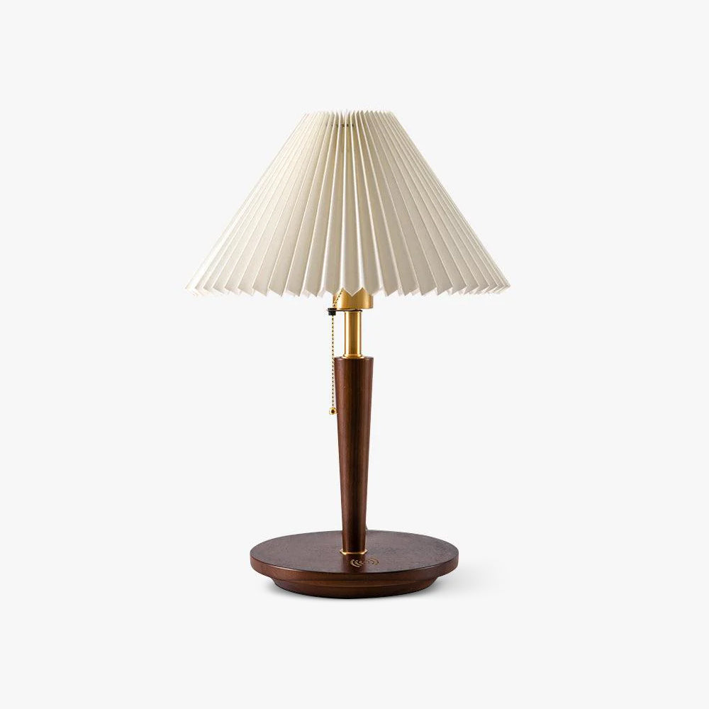 Cone Pleated Fabric Table Light, Bedside Table Lamp, ∅ 14.1″ x H 20.9″