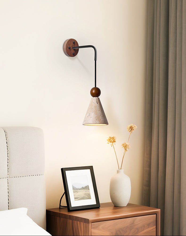 Cone Wood Bead Wall Light, Hardwired Wall Sconce, detail 2