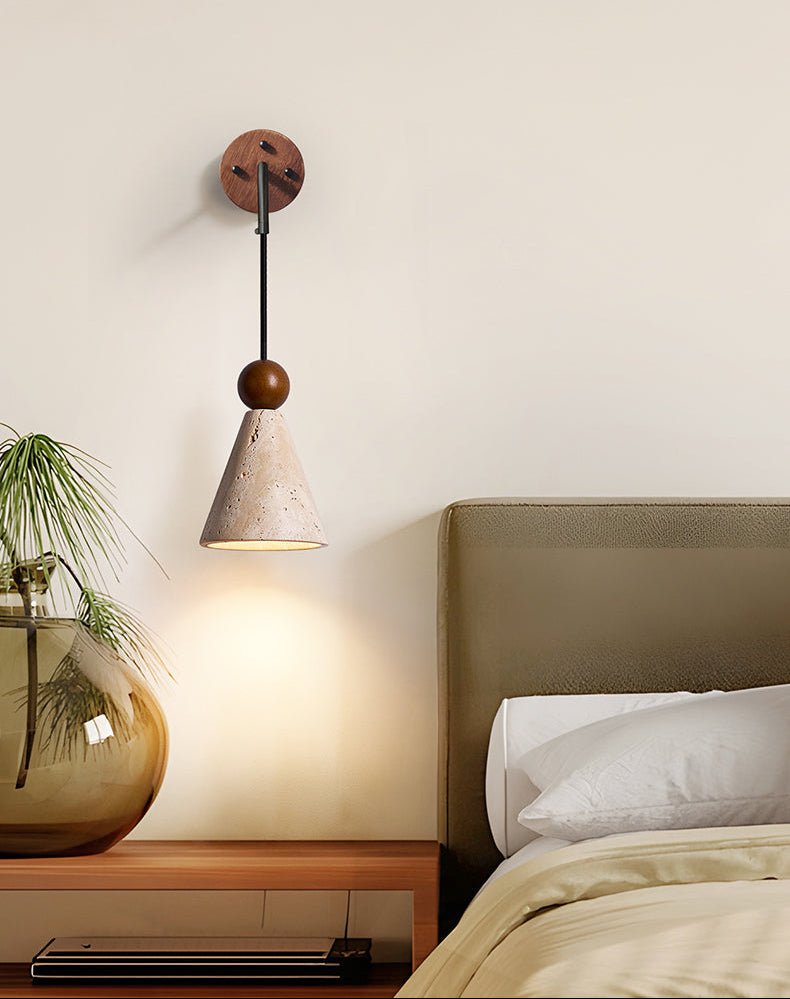 Cone Wood Bead Wall Light, Hardwired Wall Sconce, detail 3