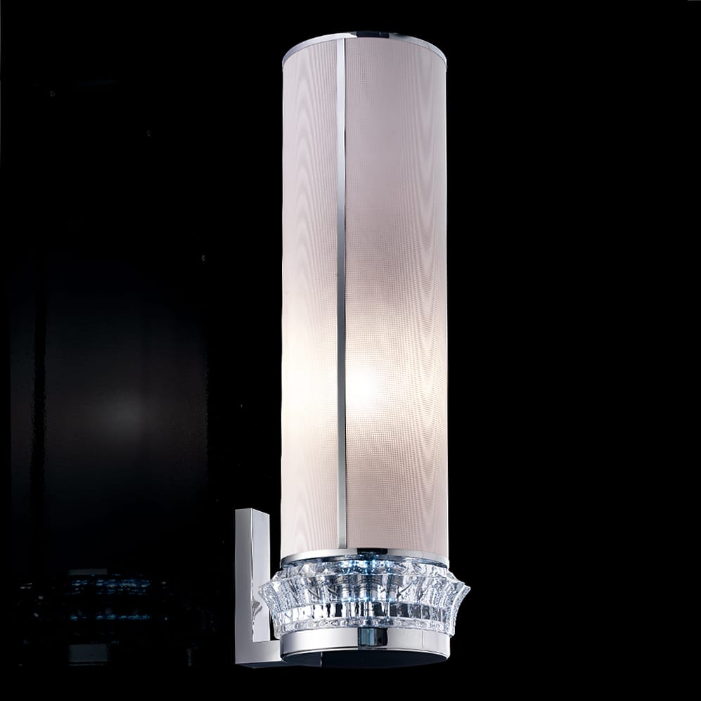 Contemporary Chrome Crystal Cylinder Wall Light, Hardwired Wall Sconce, Height 61 cm