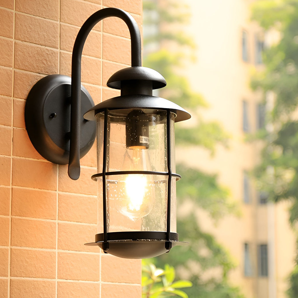 Creative Glass Waterproof LED Black Contemporary Plug-In Wall Light, Plug-In Wall Sconce, Iron, Dia 7in x H 16in
