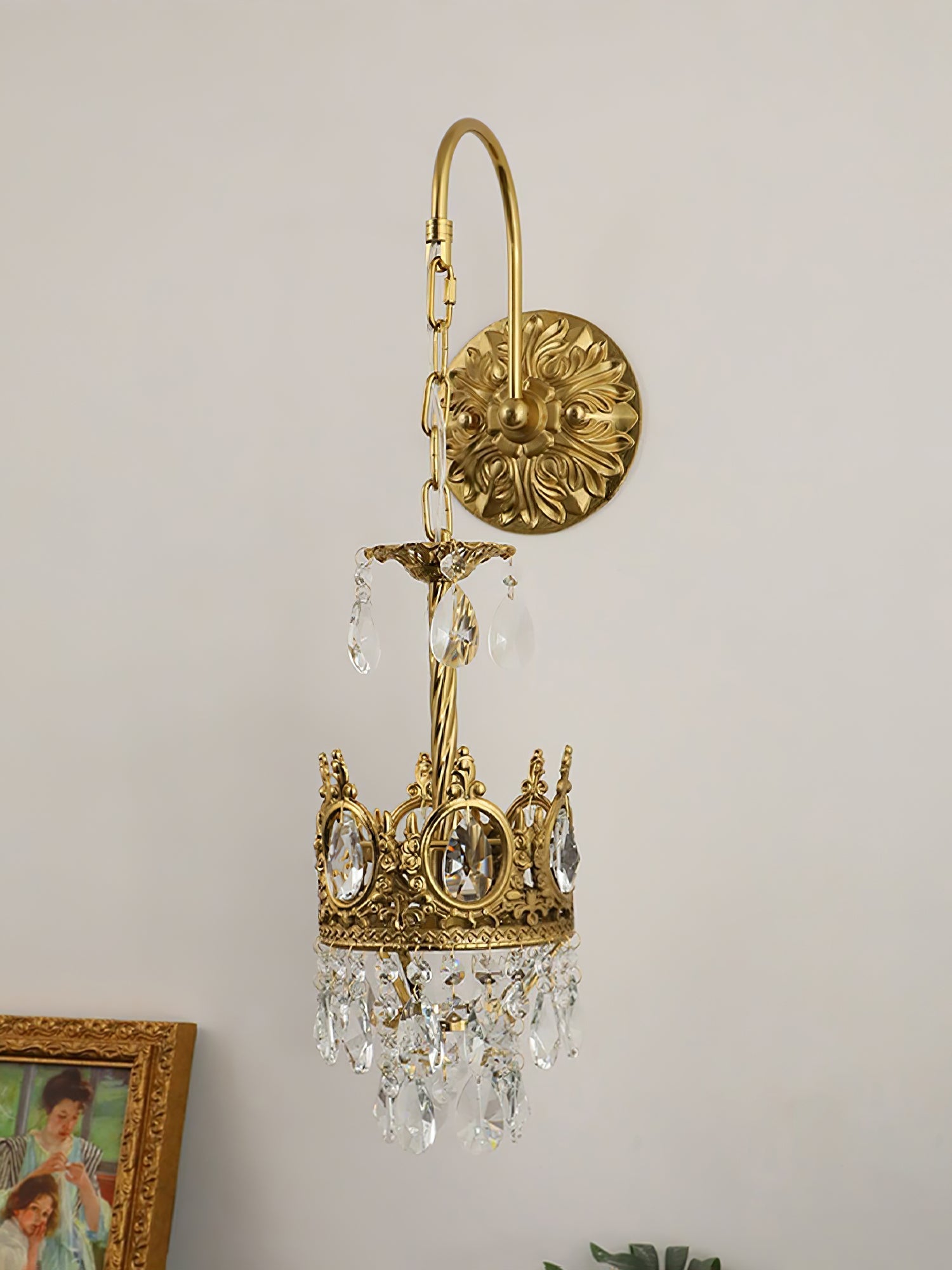Crystal Crown Wall Light - Dia 16 cm x H 62cm Crystal, Hardwired Wall Sconce, detail 26