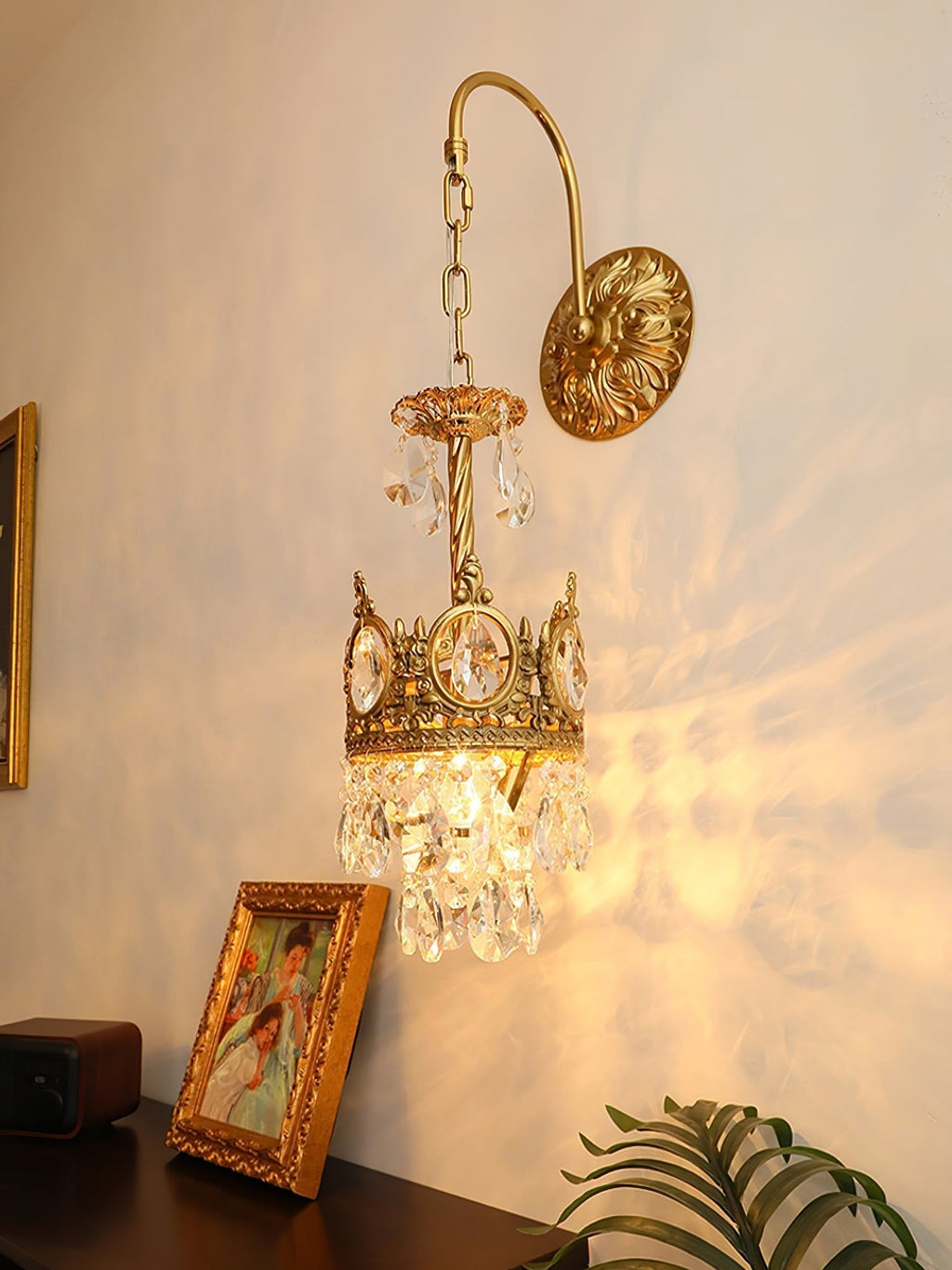 Crystal Crown Wall Light - Dia 16 cm x H 62cm Crystal, Hardwired Wall Sconce, detail 15
