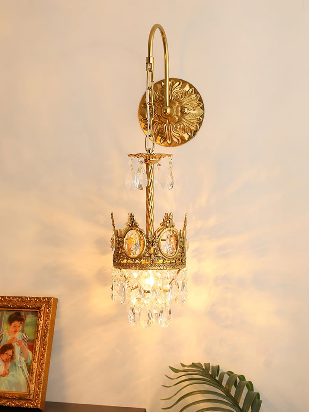 Crystal Crown Wall Light - Dia 16 cm x H 62cm Crystal, Hardwired Wall Sconce, detail 32