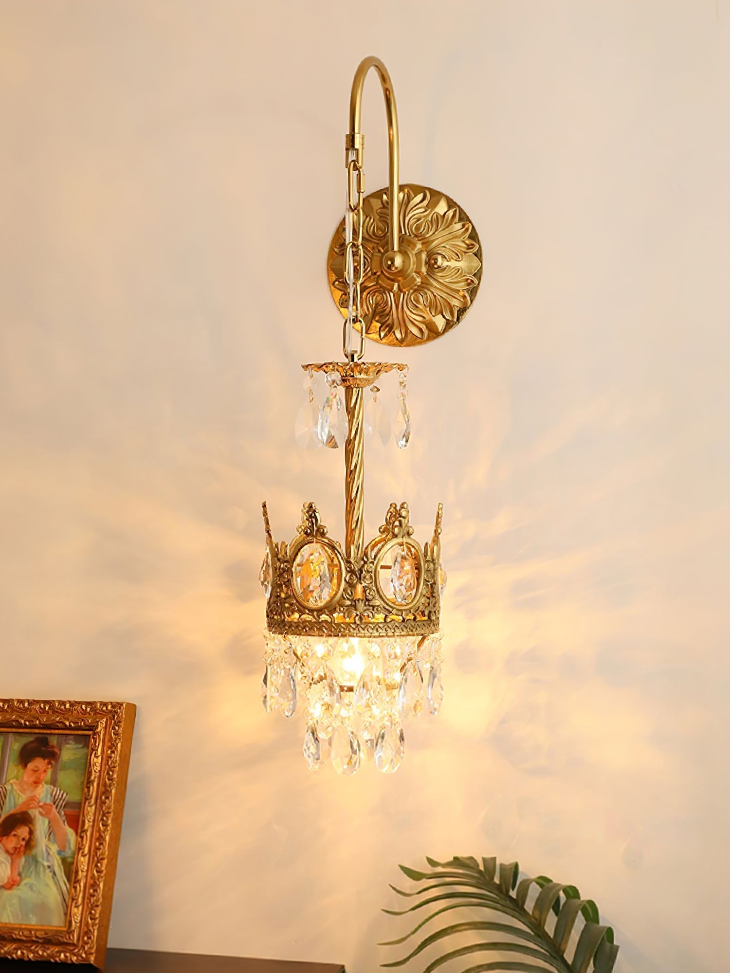 Crystal Crown Wall Light - Dia 16 cm x H 62cm Crystal, Hardwired Wall Sconce, detail 32