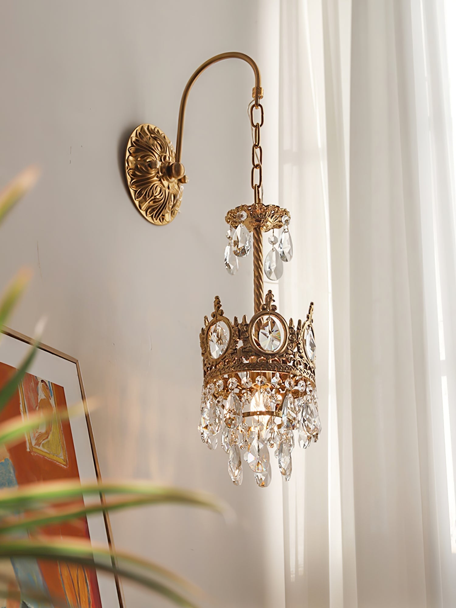 Crystal Crown Wall Light - Dia 16 cm x H 62cm Crystal, Hardwired Wall Sconce, detail 33
