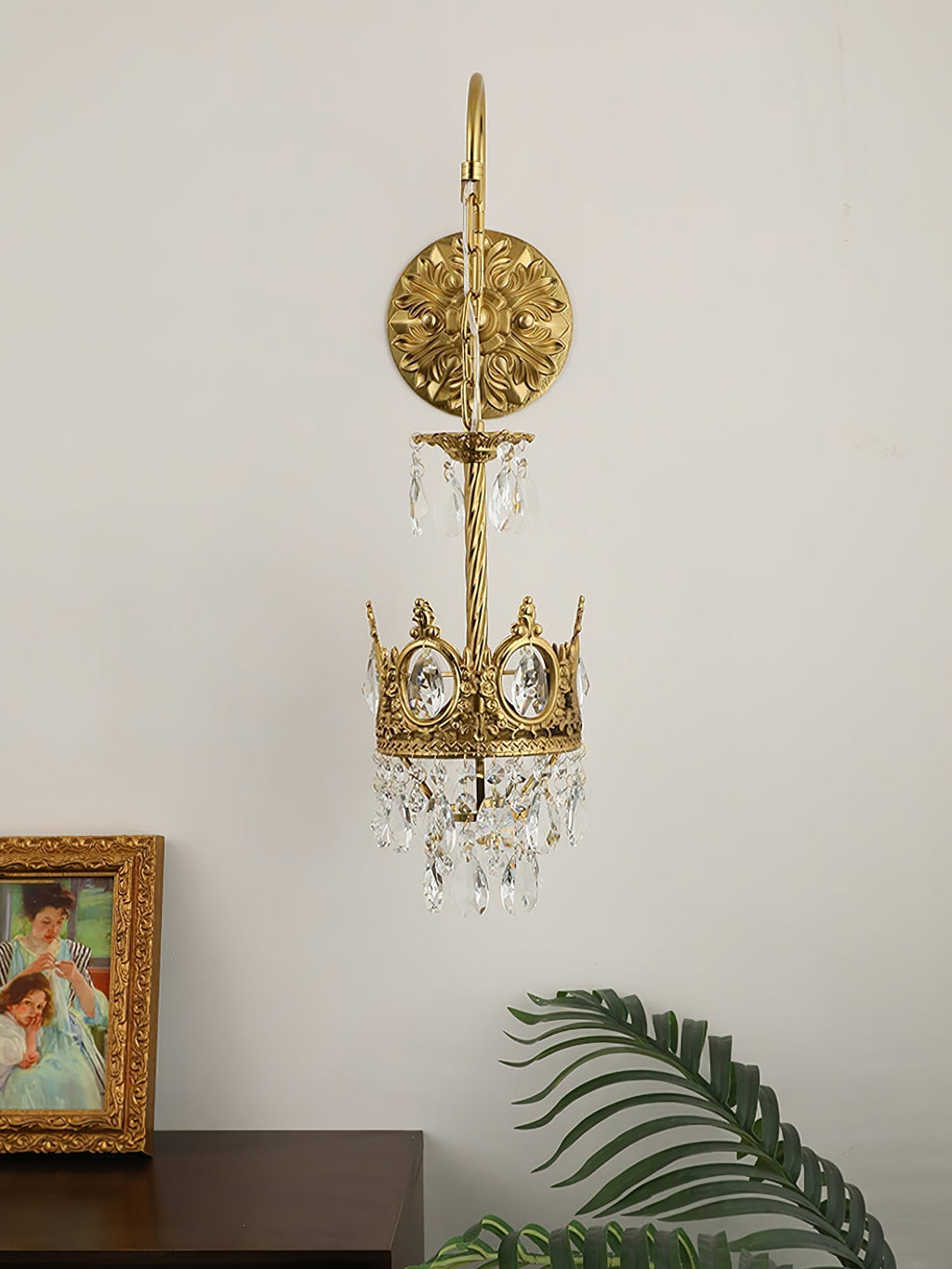 Crystal Crown Wall Light - Dia 16 cm x H 62cm Crystal, Hardwired Wall Sconce, detail 34