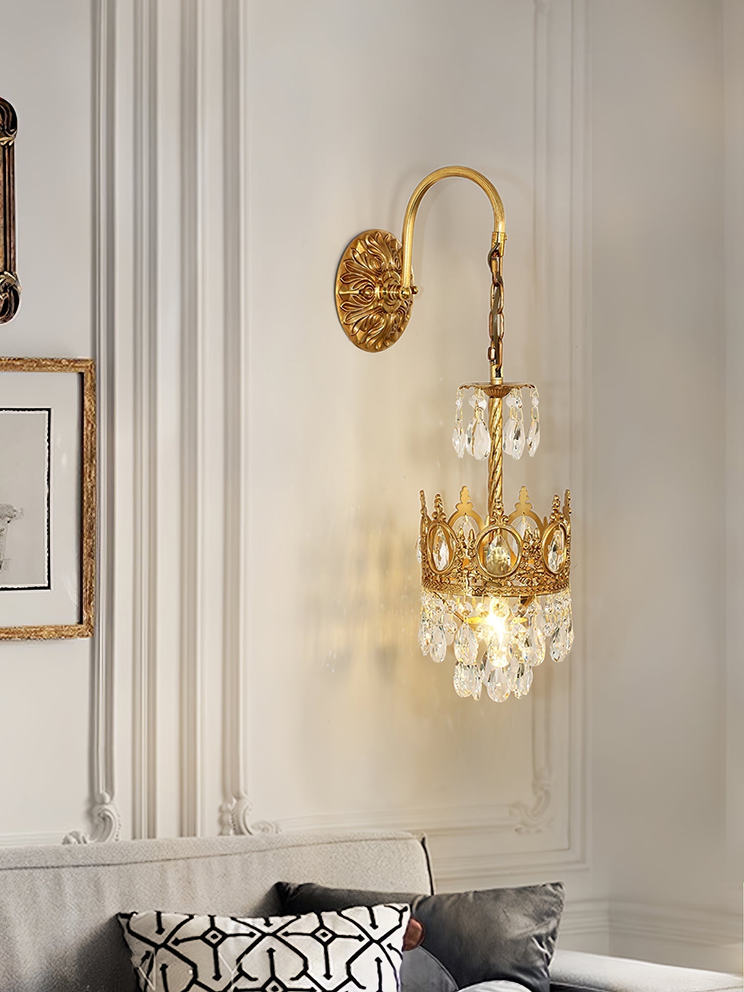 Crystal Crown Wall Light - Dia 16 cm x H 62cm Crystal, Hardwired Wall Sconce, detail 35