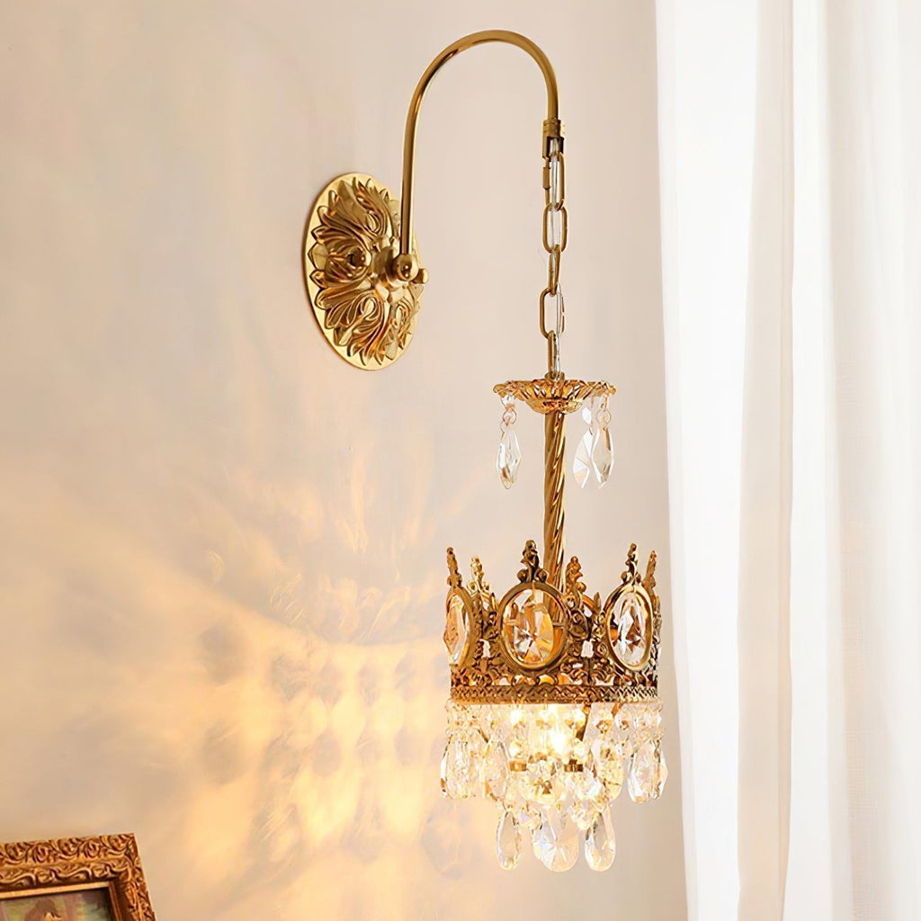 Crystal Crown Wall Light - Dia 16 cm x H 62cm Crystal, Hardwired Wall Sconce, detail 2