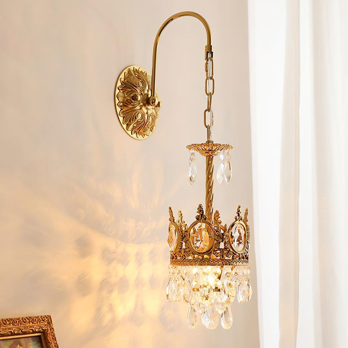 Crystal Crown Wall Light - Dia 16 cm x H 62cm Crystal, Hardwired Wall Sconce, detail 2