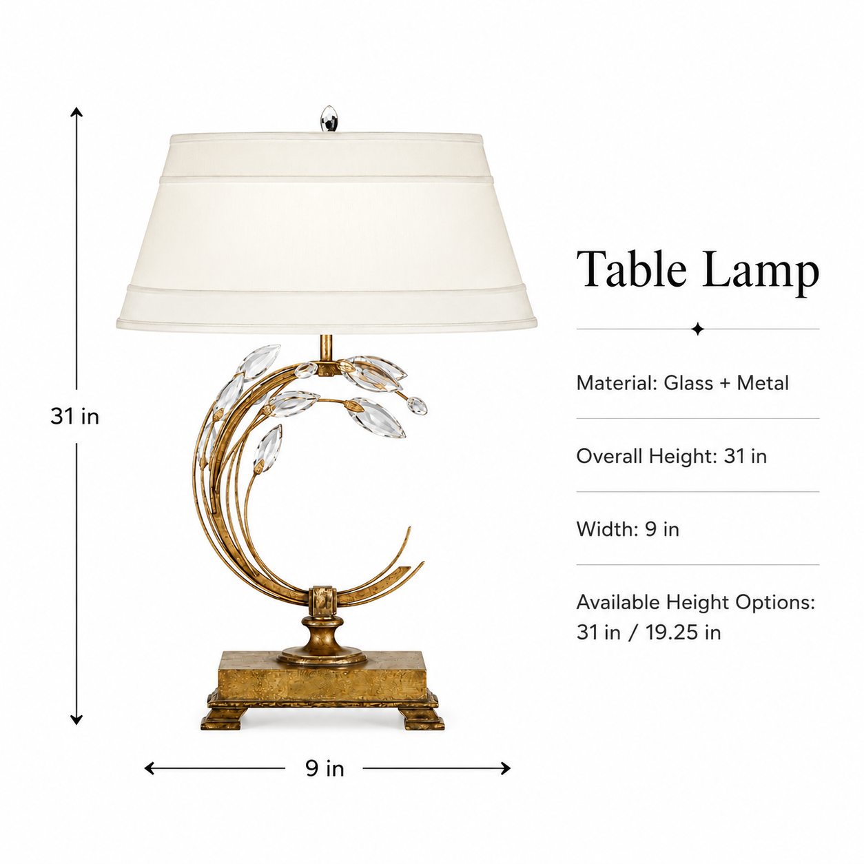Crystal Laurel 31 Inch Table Light - Bedrooms