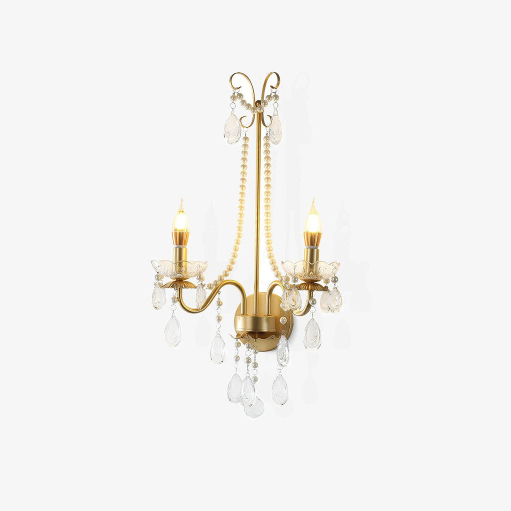 Crystal Pearl Chain Wall Light - ∅ 16.8″ x H 25.2″ Iron, Hardwired Wall Sconce