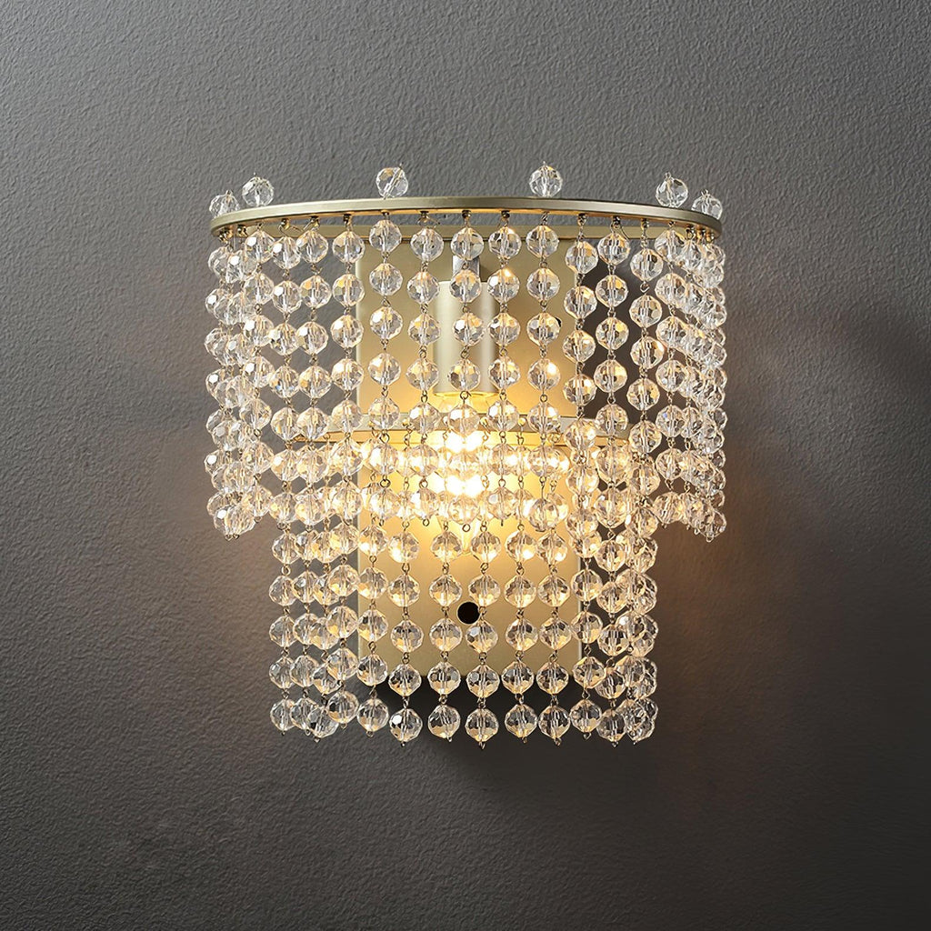 Crystal Waterfall Wall Light, Bedroom Wall Sconce, Iron, W 23.5cm x D 14.5cm x H 34cm