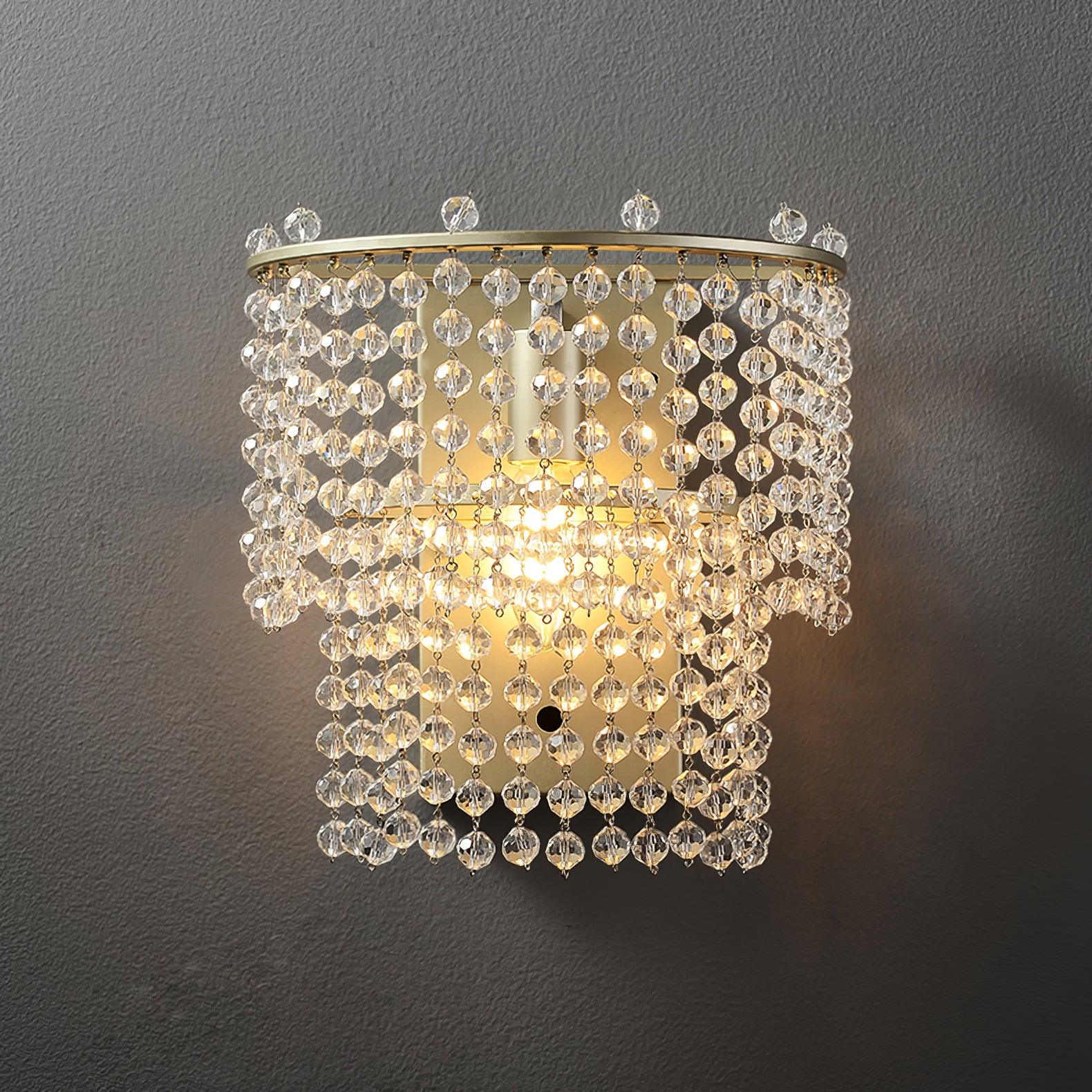 Crystal Waterfall Wall Light, Bedroom Wall Sconce, Iron, W 23.5cm x D 14.5cm x H 34cm