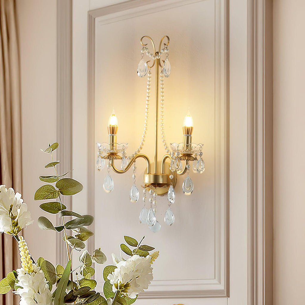 Crystal Pearl Chain Wall Light - Dia 42.5cm x H 64cm Iron, Hardwired Wall Sconce, detail 3
