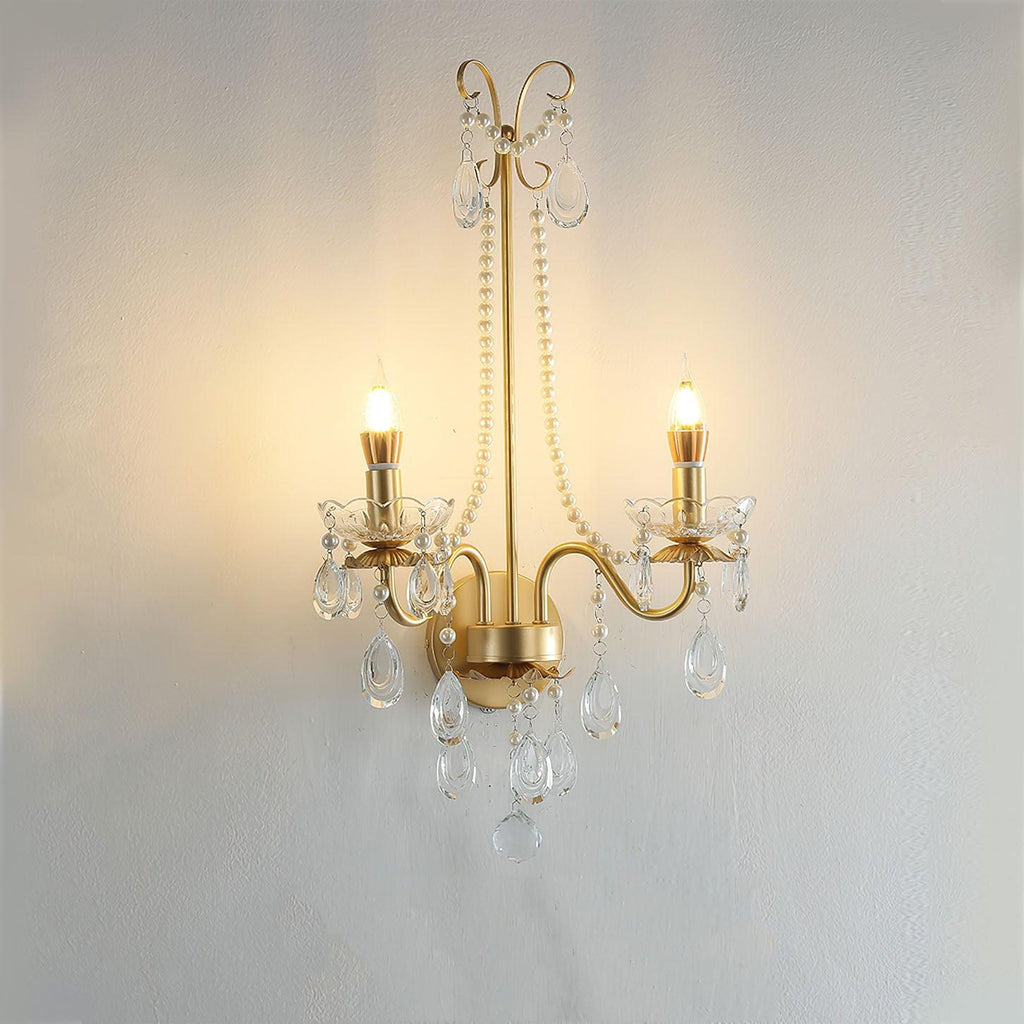 Crystal Pearl Chain Wall Light - ∅ 16.8″ x H 25.2″ Iron, Hardwired Wall Sconce, detail 3