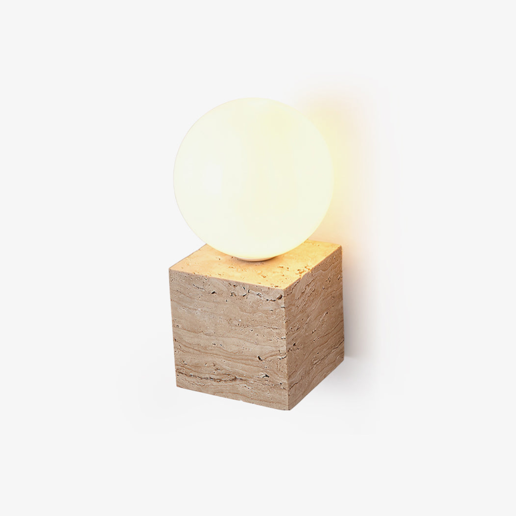 Cube Stone Wall Light, Hardwired Wall Sconce, Travertine, L 10cm x W 10cm x H 20cm
