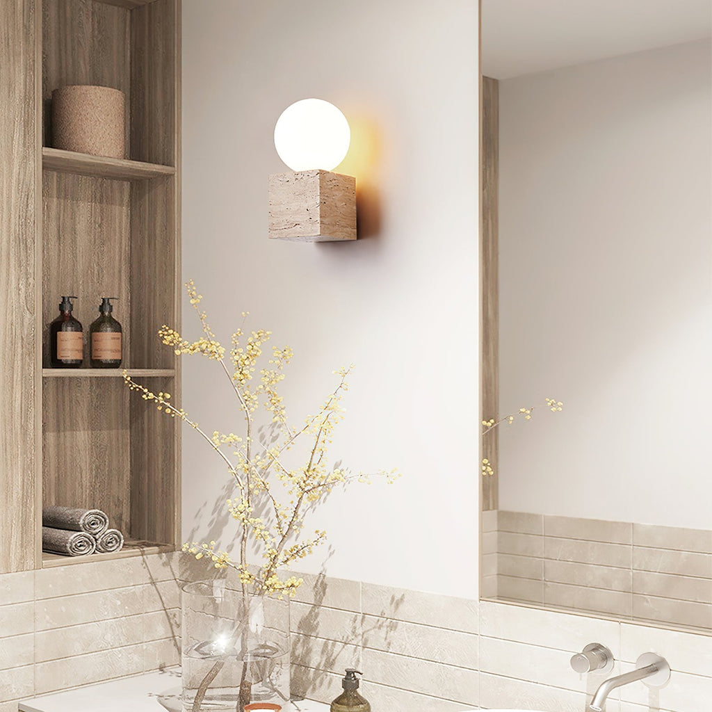 Cube Stone Wall Light, Hardwired Wall Sconce, detail 7