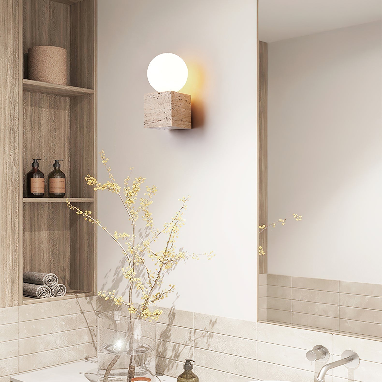 Cube Stone Wall Light, Hardwired Wall Sconce, detail 7
