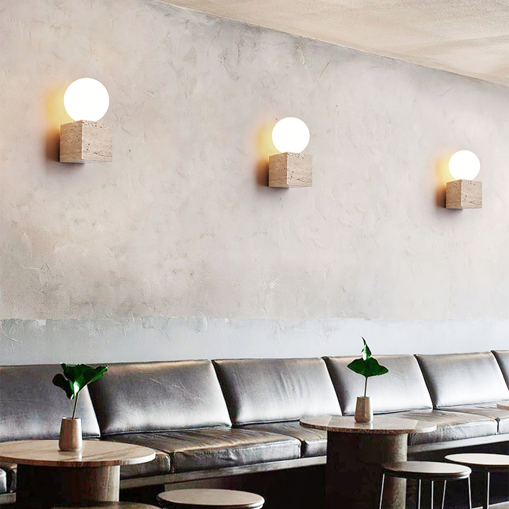 Cube Stone Wall Light, Hardwired Wall Sconce, detail 4