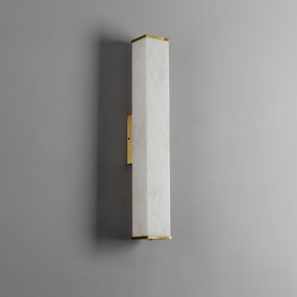 Cuboid Alabaster Wall Light, Hardwired Wall Sconce, Brass, L 8cm x H 40cm