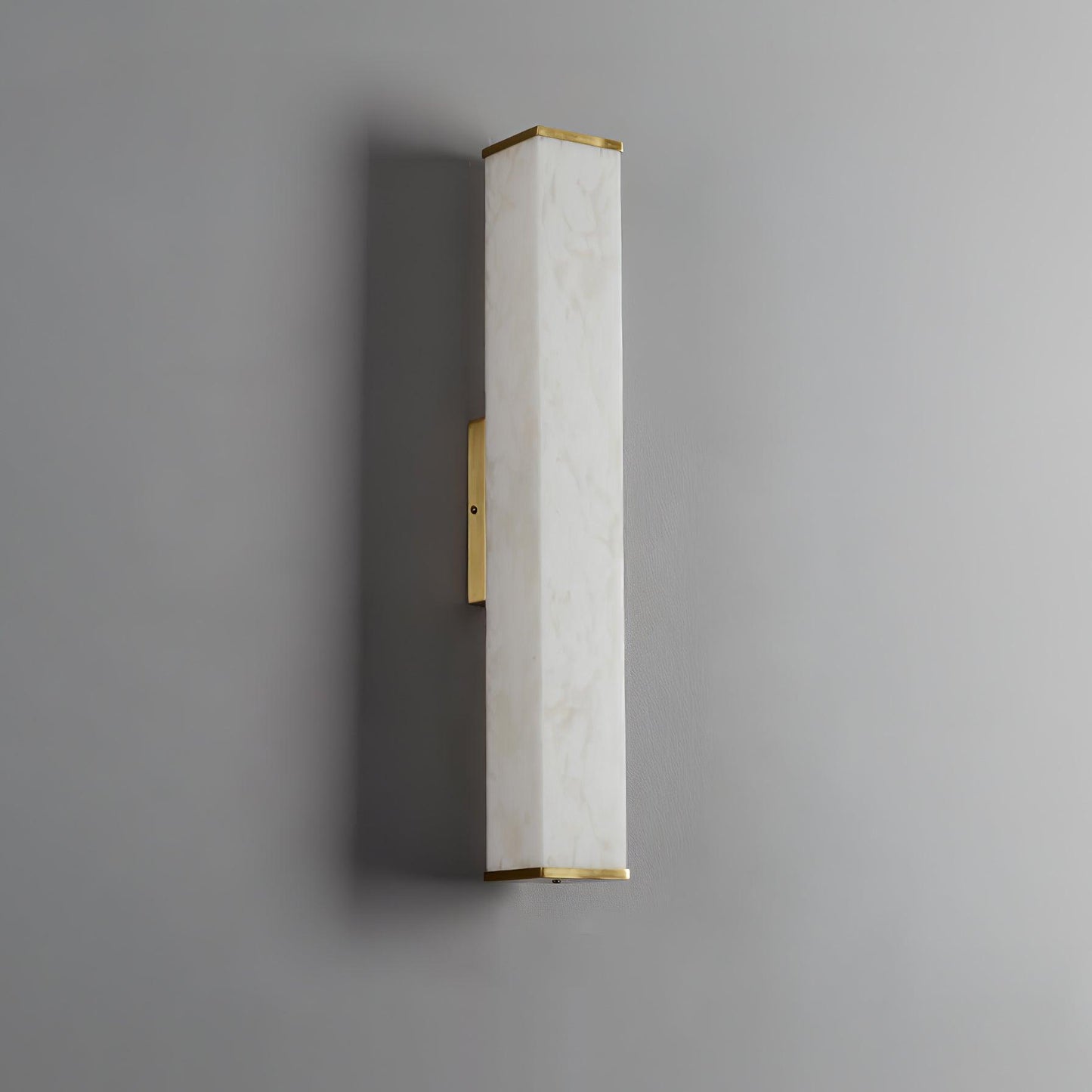 Cuboid Alabaster Wall Light, Hardwired Wall Sconce, Brass, L 8cm x H 40cm