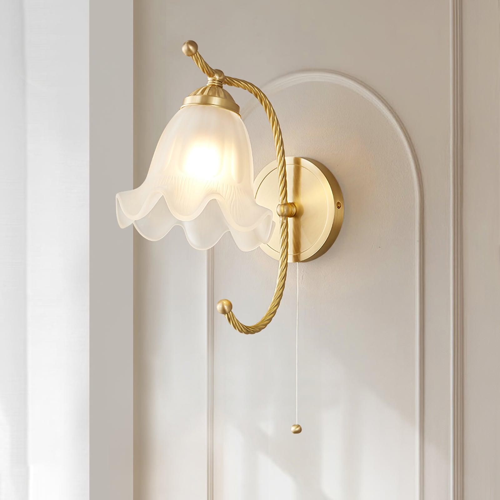 Curved Gooseneck Brass Glass Wall Light, Bathroom Wall Sconce, detail 3