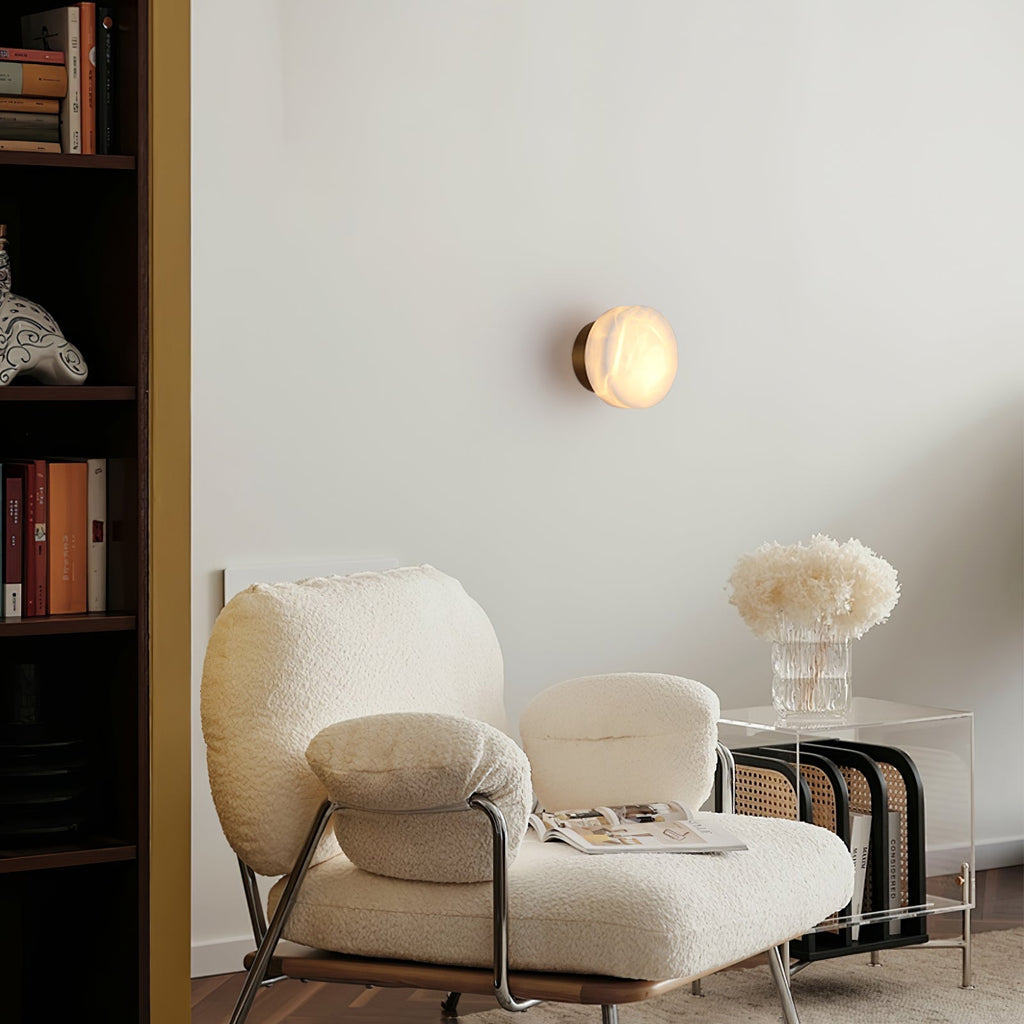 Cylindrical Alabaster Wall Light, Hardwired Wall Sconce, detail 17