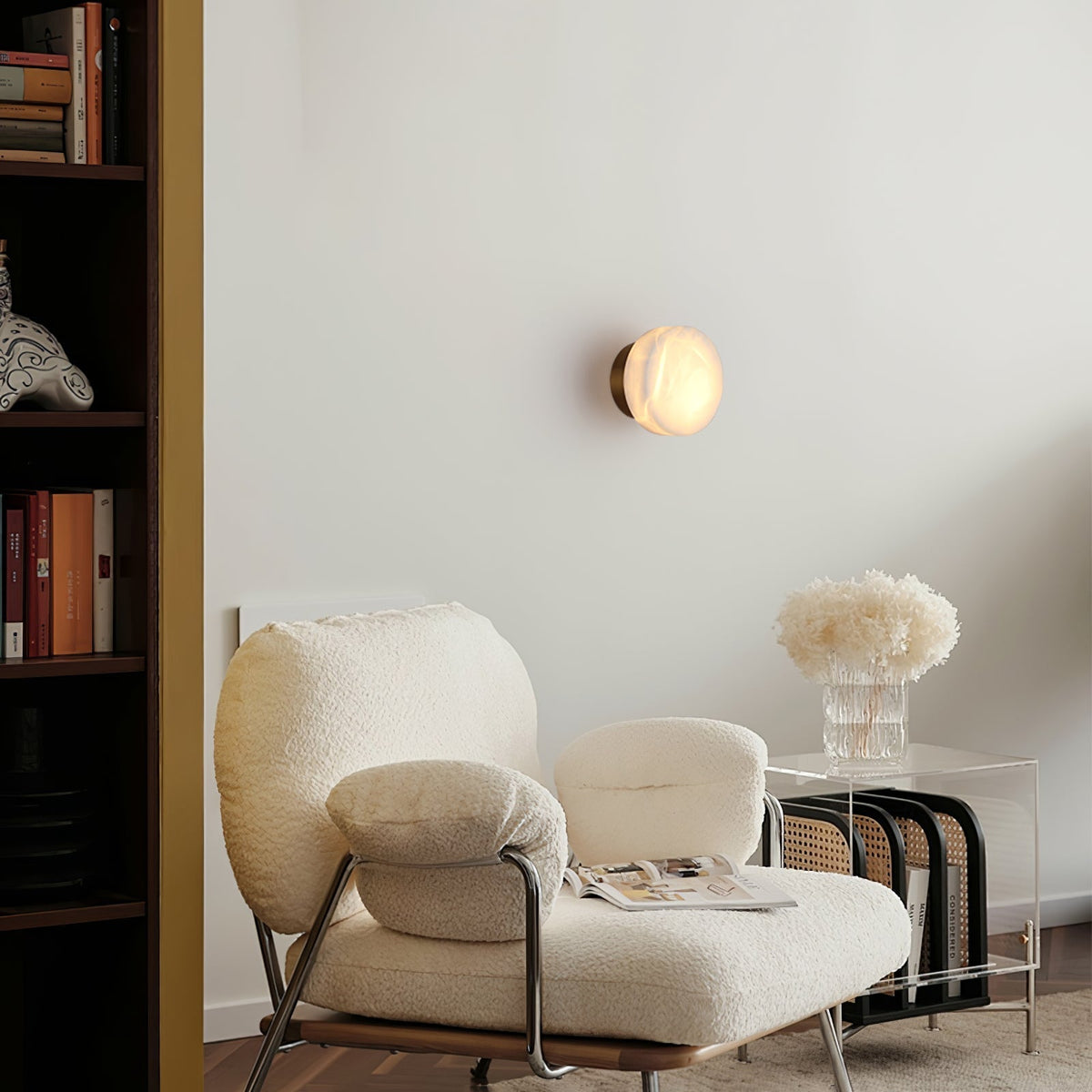 Cylindrical Alabaster Wall Light, Hardwired Wall Sconce, detail 17