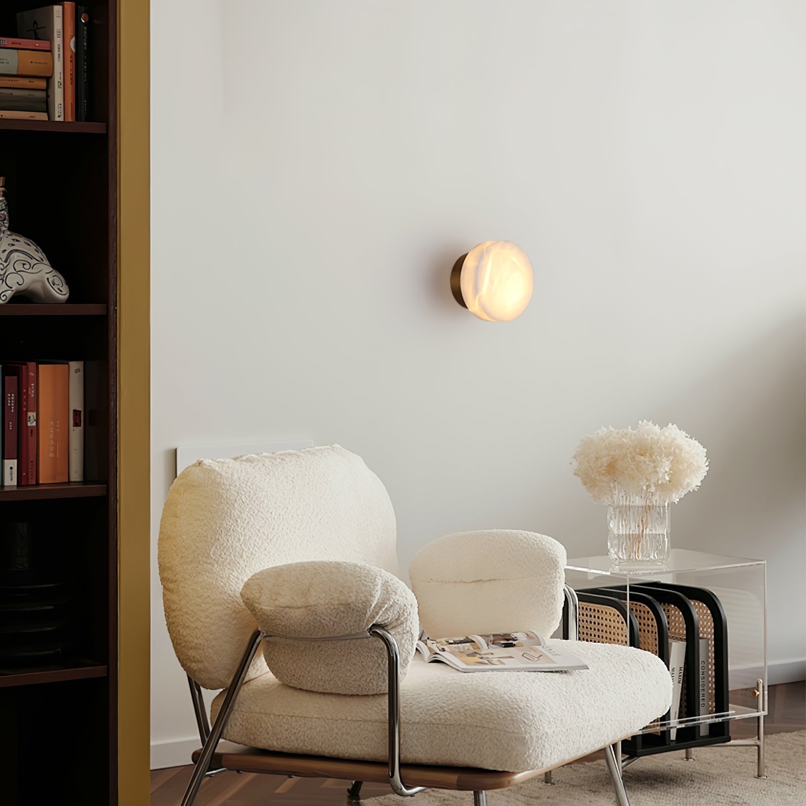 Cylindrical Alabaster Wall Light, Hardwired Wall Sconce, detail 17