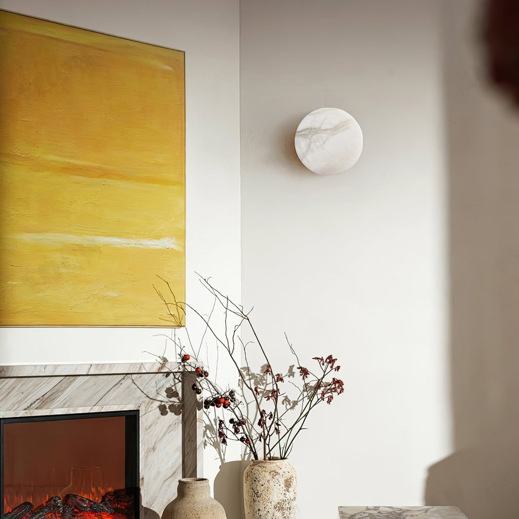 Cylindrical Alabaster Wall Light, Hardwired Wall Sconce, detail 19