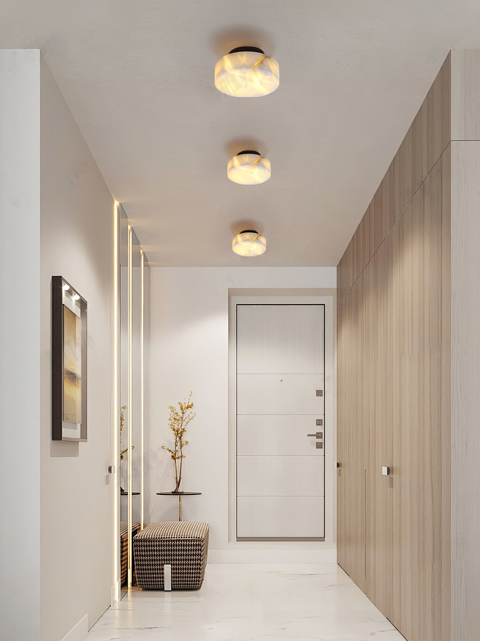 Cylindrical Alabaster Wall Light, Hardwired Wall Sconce, detail 15