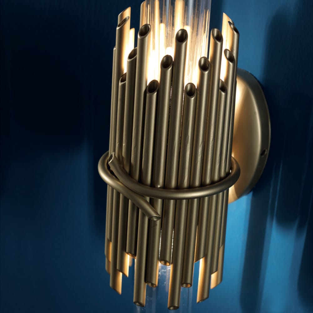 Designer Antiqued Brass Italian Wall Fixture With Glass Cylinder, Wall Sconce, detail 2