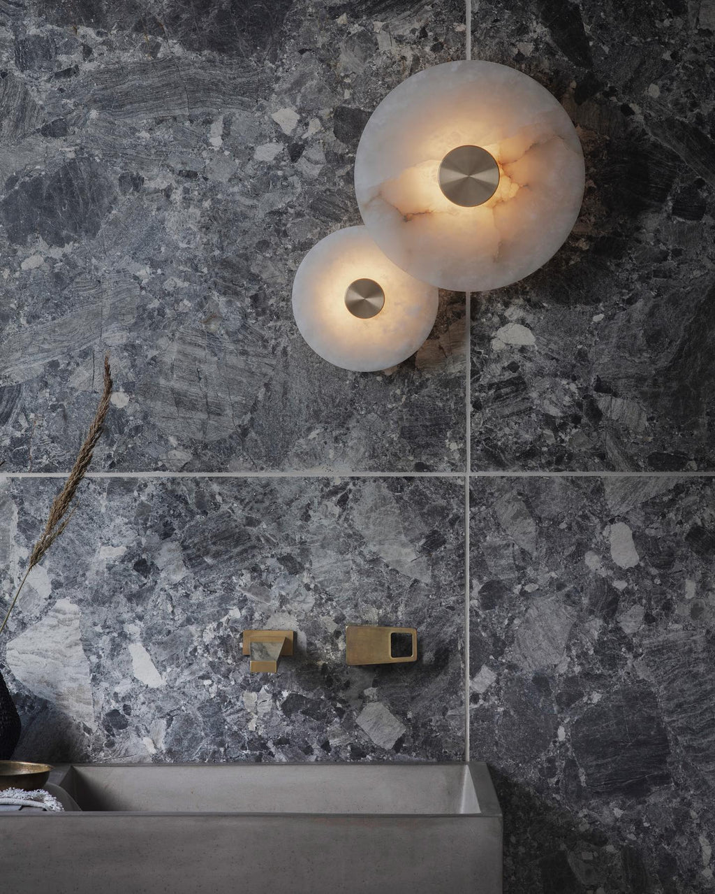 Disc Shaped Alabaster Wall Light, Hardwired Wall Sconce, detail 3