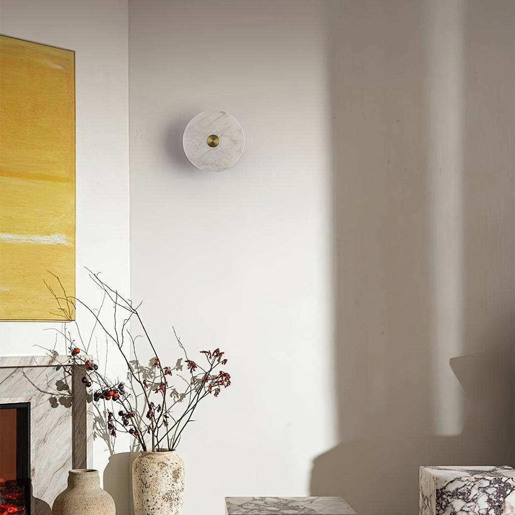 Disc Shaped Alabaster Wall Light, Hardwired Wall Sconce, detail 11