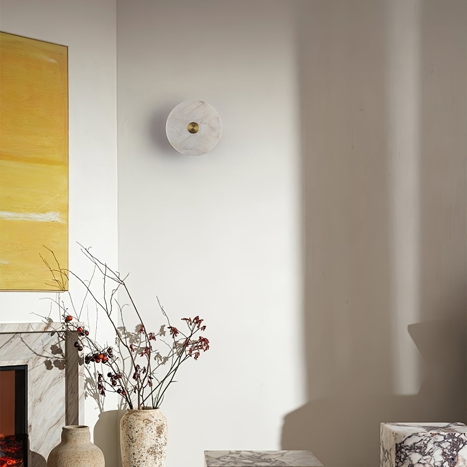 Disc Shaped Alabaster Wall Light, Hardwired Wall Sconce, detail 11