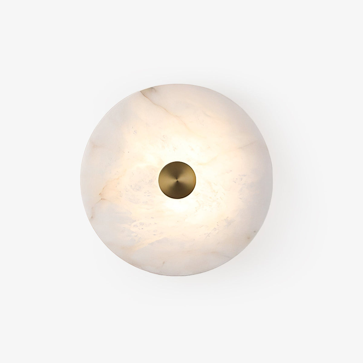 Disc Shaped Alabaster Wall Light, Hardwired Wall Sconce, Brass, Dia 20cm x H 7cm
