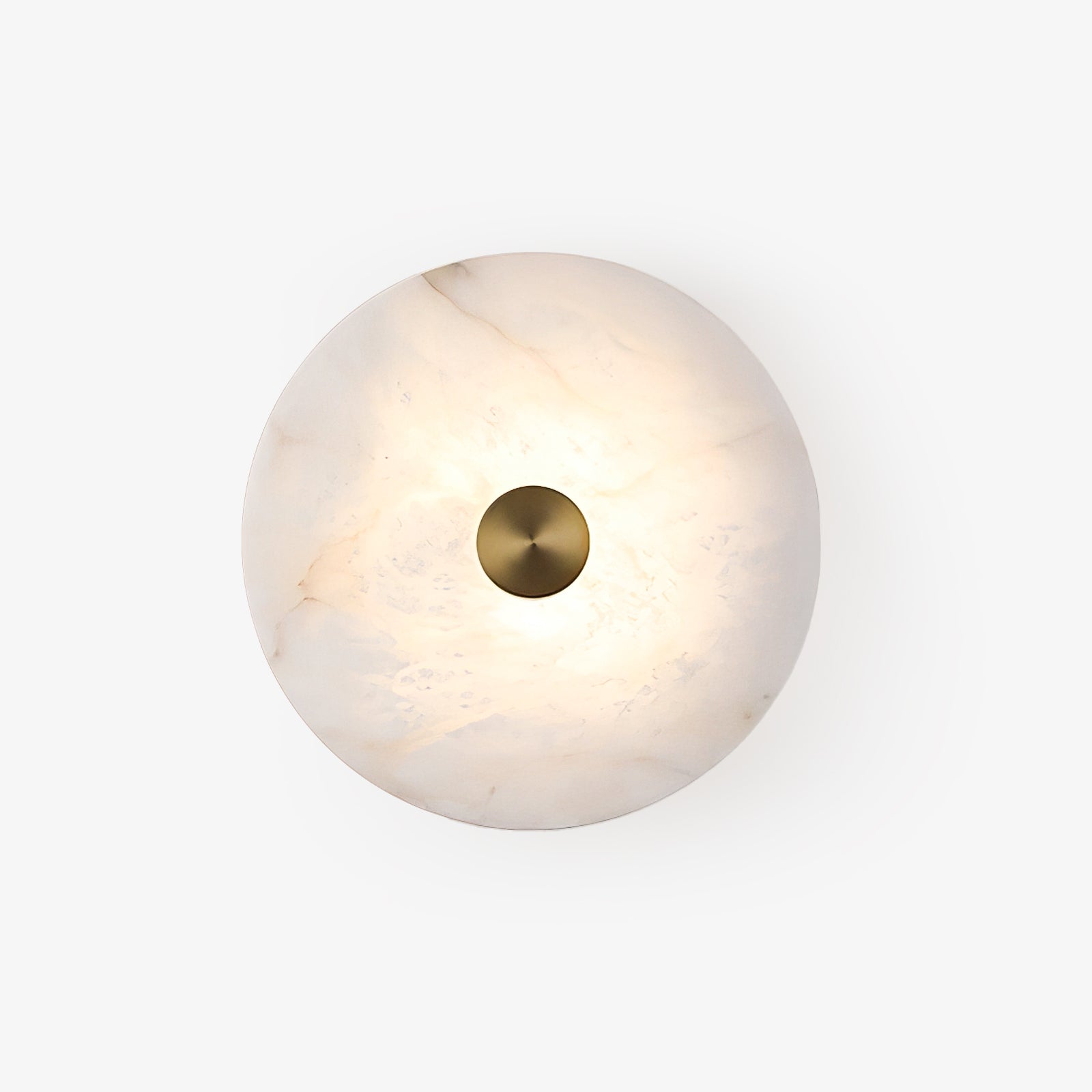 Disc Shaped Alabaster Wall Light, Hardwired Wall Sconce, Brass, Dia 20cm x H 7cm