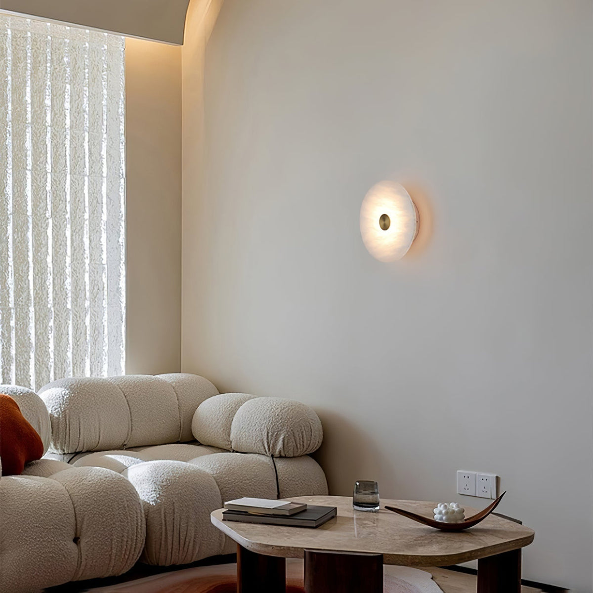 Disc Shaped Alabaster Wall Light, Hardwired Wall Sconce, detail 7
