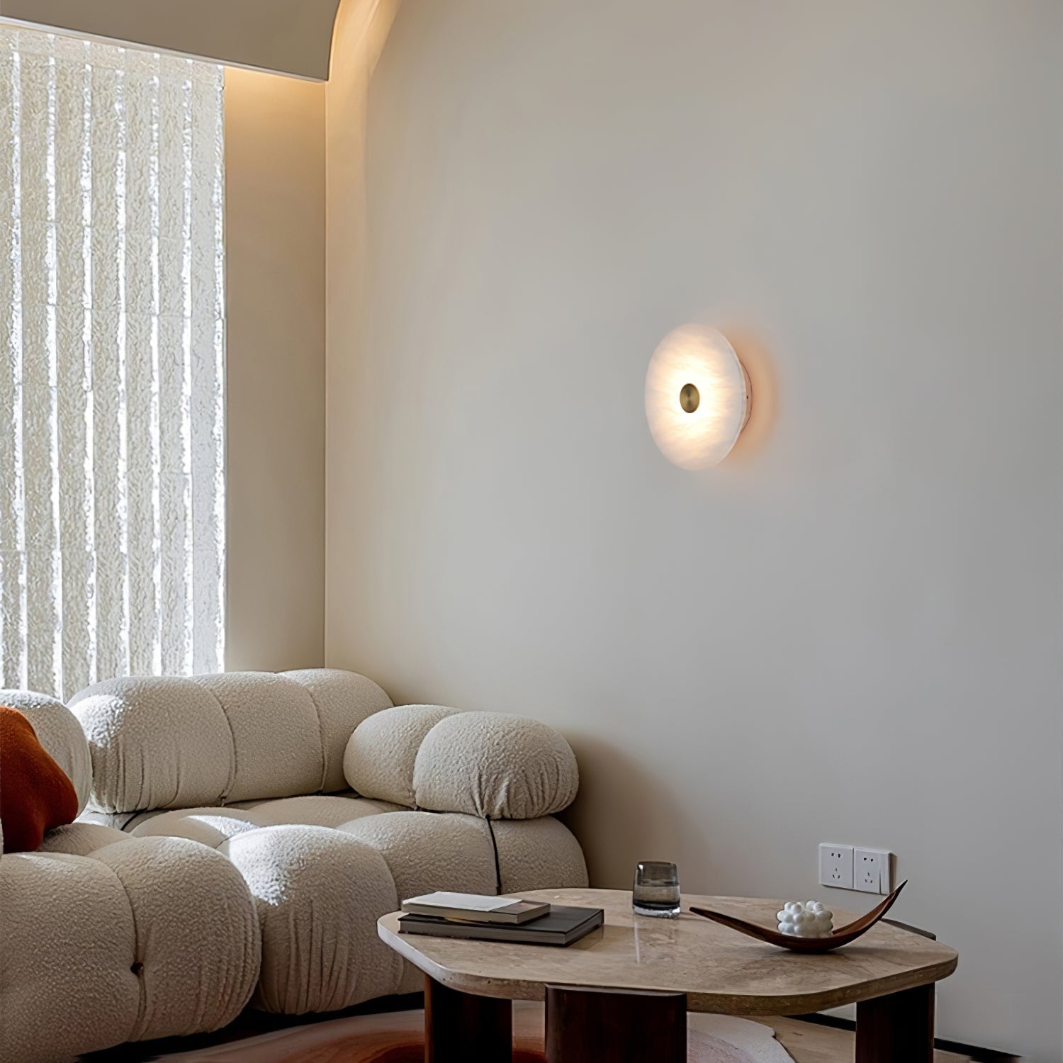 Disc Shaped Alabaster Wall Light, Hardwired Wall Sconce, detail 7