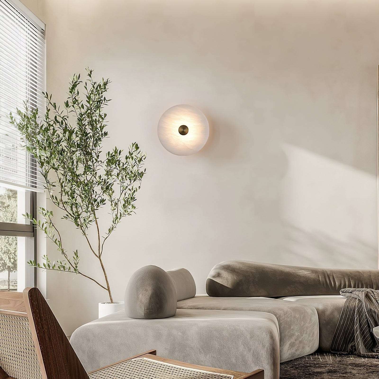 Disc Shaped Alabaster Wall Light, Hardwired Wall Sconce, detail 8