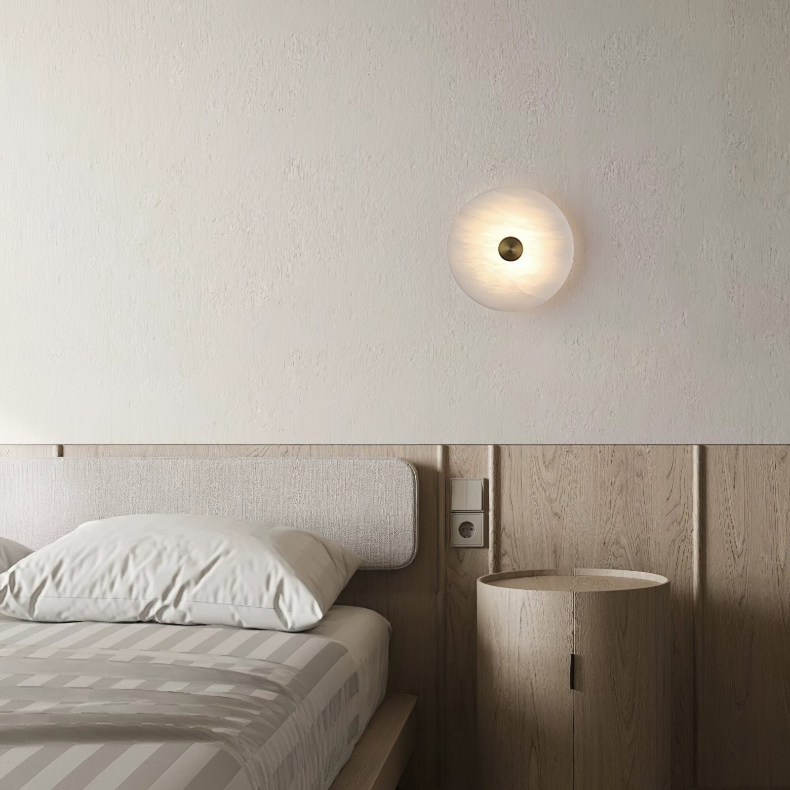 Disc Shaped Alabaster Wall Light, Hardwired Wall Sconce, detail 9