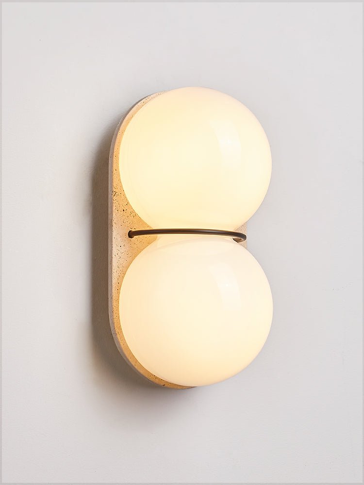Double Globe Travertine Wall Light, Hardwired Wall Sconce, detail 17