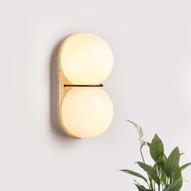 Double Globe Travertine Wall Light, Hardwired Wall Sconce, detail 4
