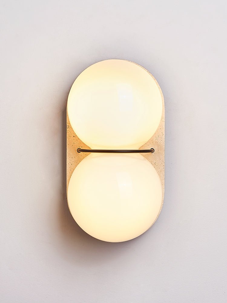Double Globe Travertine Wall Light, Hardwired Wall Sconce, detail 5