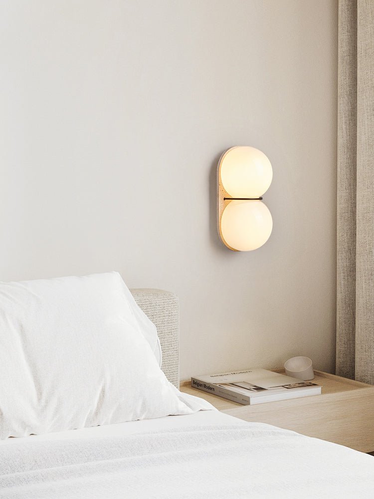 Double Globe Travertine Wall Light, Hardwired Wall Sconce, detail 6