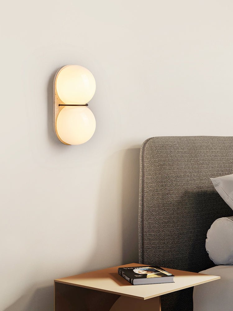 Double Globe Travertine Wall Light, Hardwired Wall Sconce, detail 7
