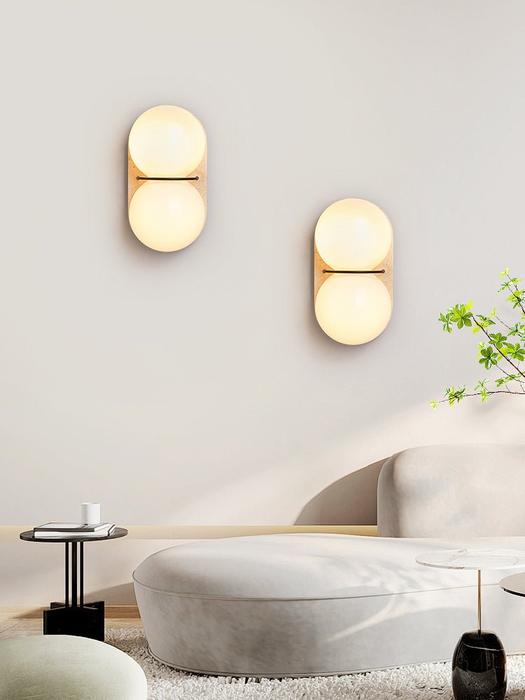 Double Globe Travertine Wall Light, Hardwired Wall Sconce, detail 13