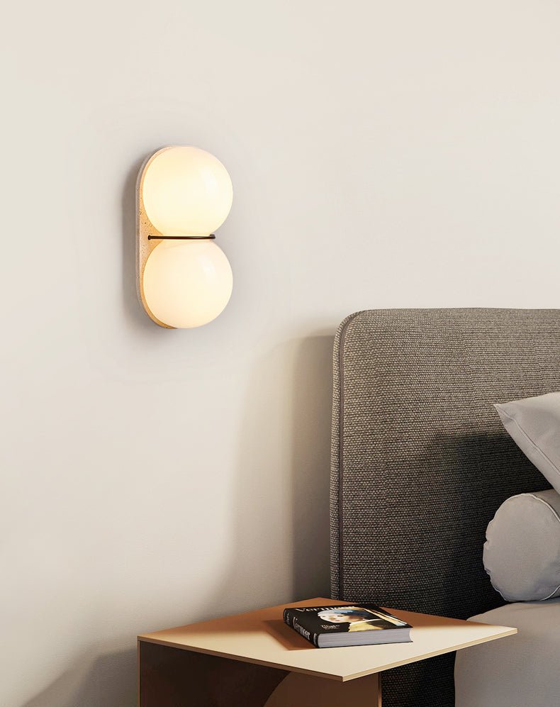Double Globe Travertine Wall Light, Hardwired Wall Sconce, detail 3